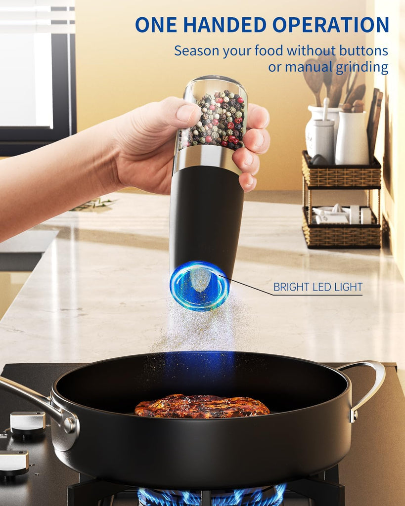 Gravity Electric Salt and Pepper Grinder Set Automatic Salt and Pepper Grinder Set with LED Light, Battery Operated - Set of 2