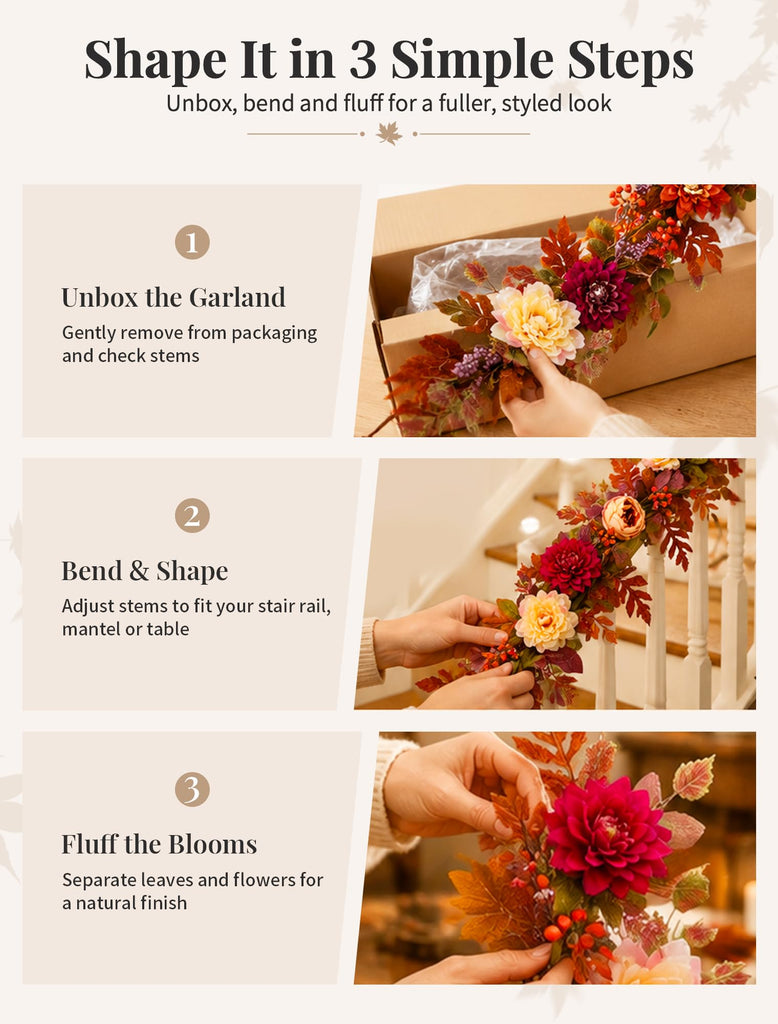 6Ft Fall Garland for Mantle: Fall Decor Thanksgiving
