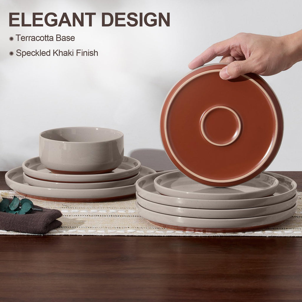 Plates and Bowls Sets, 24Pcs Stoneware Ceramic Dinnerware Dishes Sets