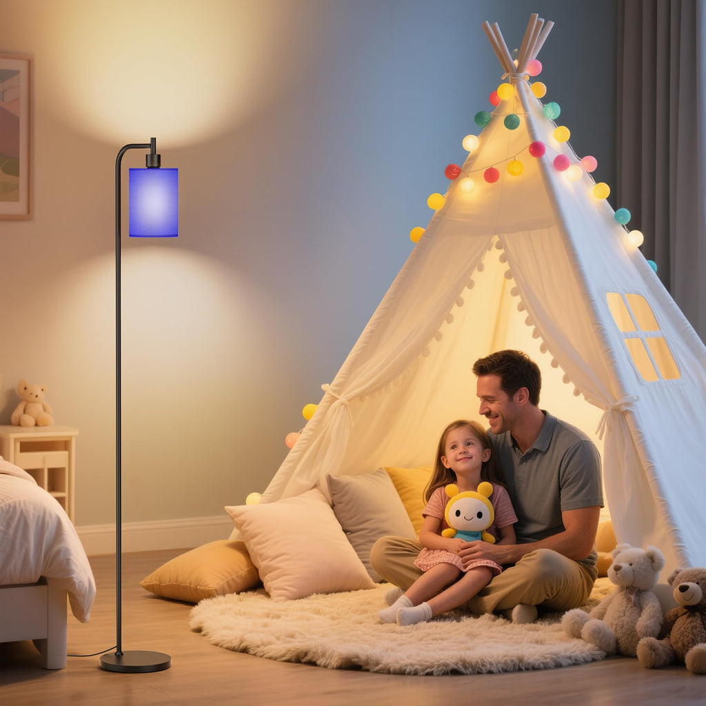 Floor Lamp with Linen Shade, Dimmable Tall Standing Lamp with Remote Control & 3 Color Temperatures, Modern Floor