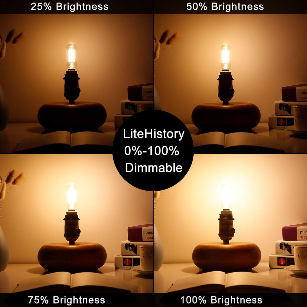 T6 E12 Candelabra Bulb 40 watt,Dimmable,Warm White 2700K,Clear