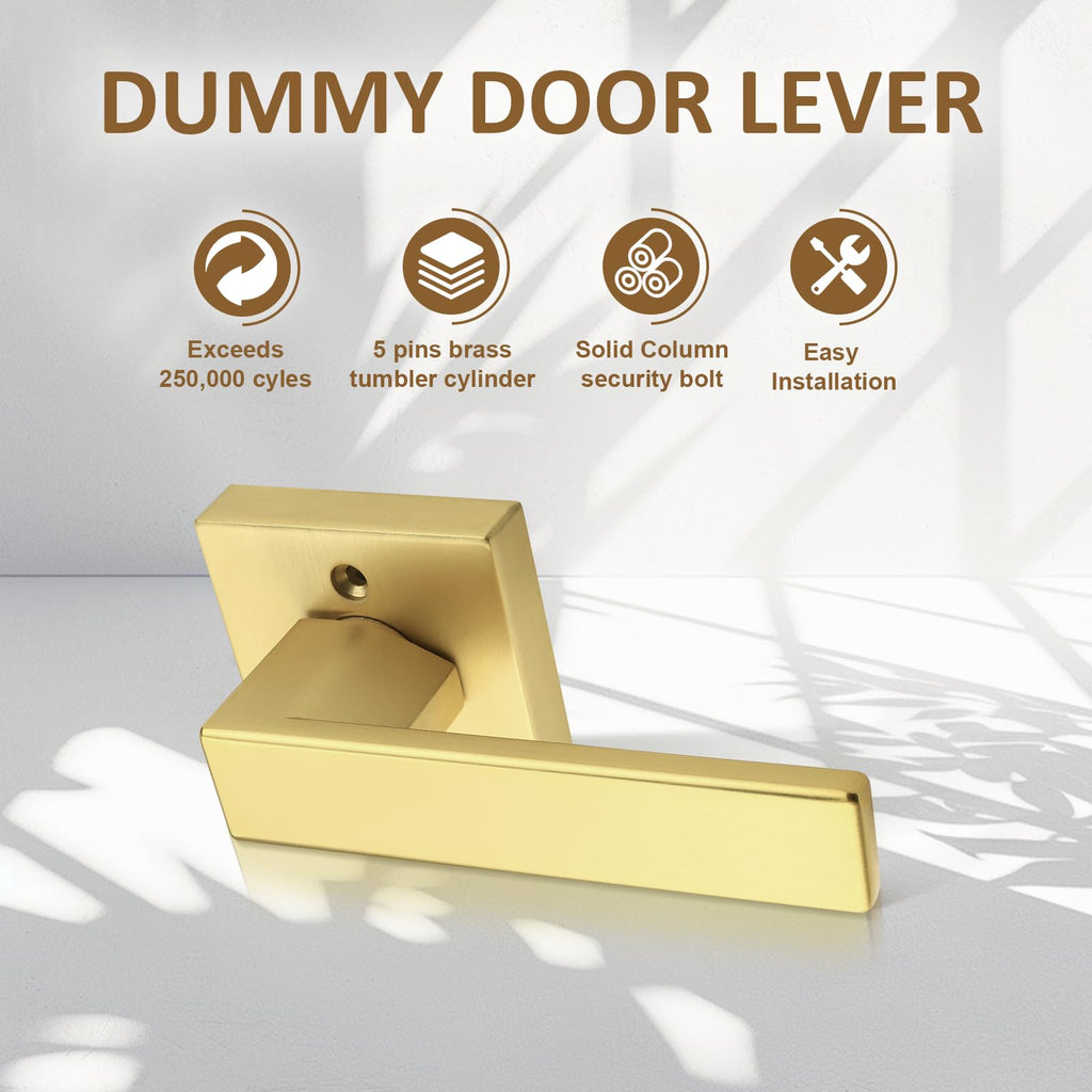 8 Pack Gold Dummy Door Handles,Modern Closet Door Levers,Heavy Duty Interior Non-Turning Handle Reversible for Right
