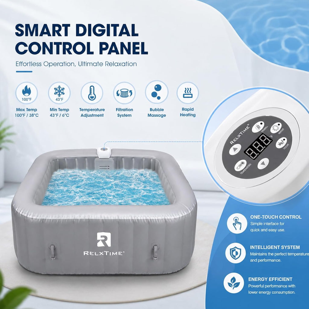 Inflatable Hot Tub 4-6 Person, Portable Blow Up Spa, Blow Up Hottub Outdoor | with 130 Air Jets, Heater Pump, for