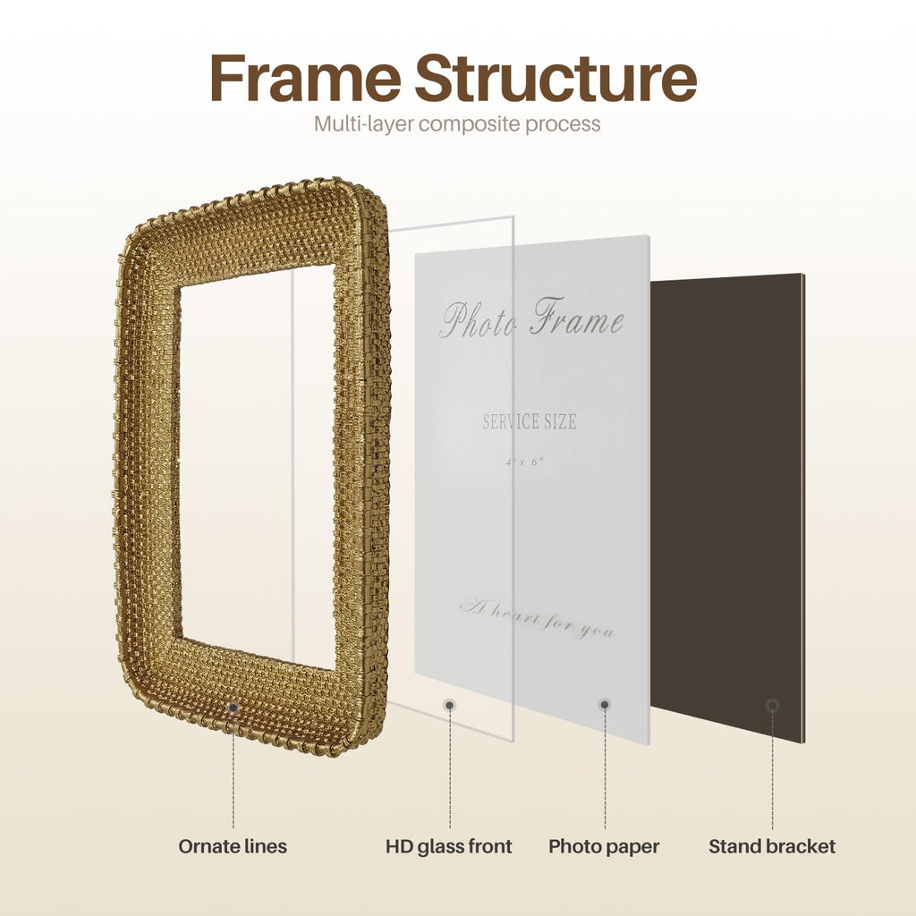 4x6 Gold Picture Frame, Vintage Rattan Textured Resin Photo Frame