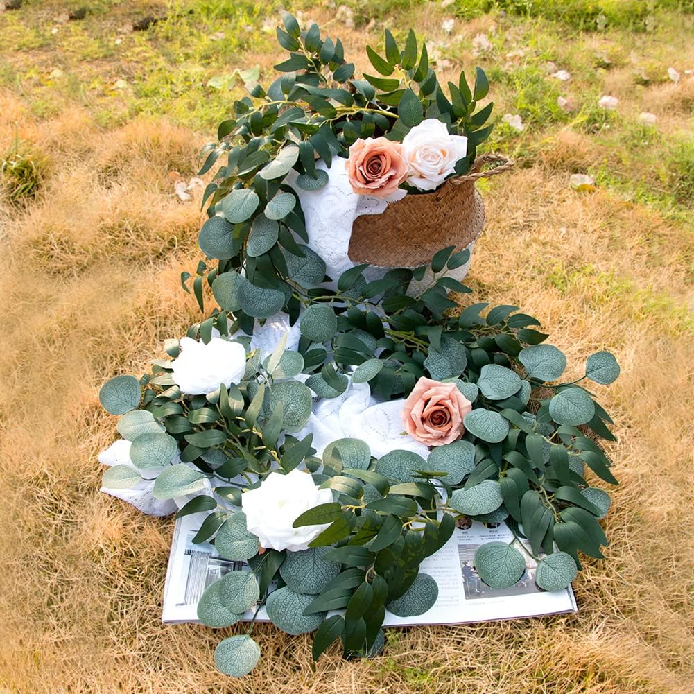 Fake Eucalyptus Vines, 6.5FT Silk Ivy Garland, Odorless Lush Green Leaves Artificial Hanging Plants, Boho Forest - Set of 3