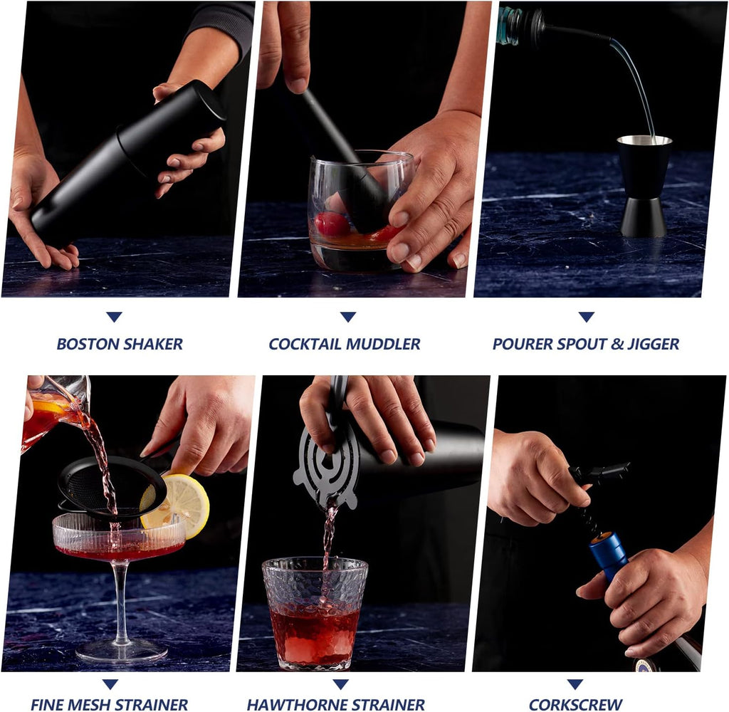 Cocktail Shaker Set Stainless Steel Bartending Kit 25oz Boston Shaker Bar Set Cocktail Mix Drink Making Kit - Set of 11
