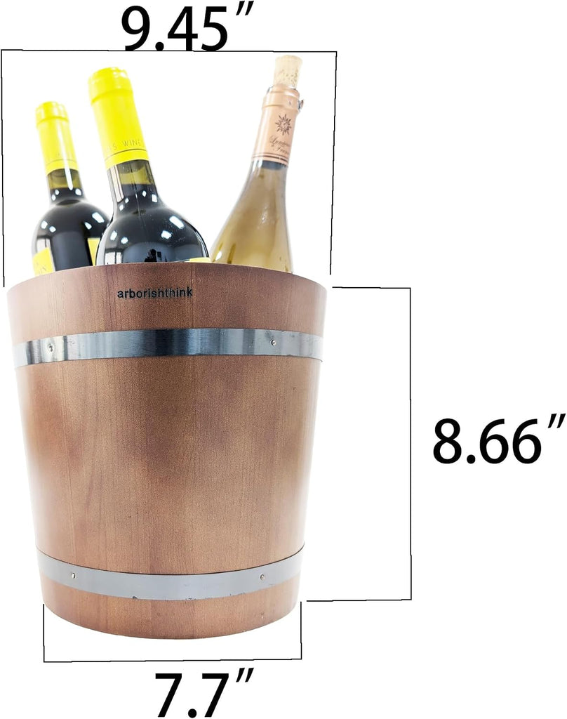 Insulated Wine Bucket, 4L Stainless Steel & Wood Wine Chiller Bucket for Wine, Champagne & Beer, Portable Wooden Ice