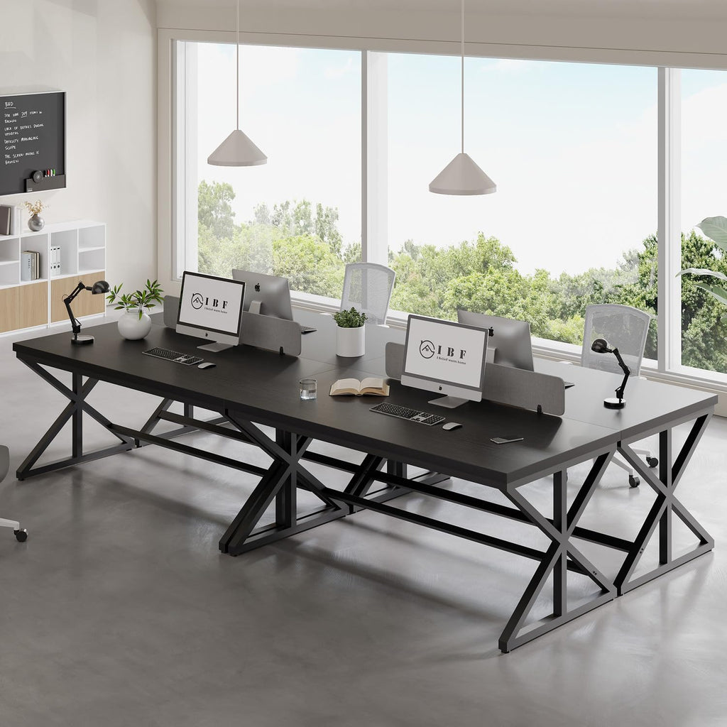 Modern Black Computer Desk, Long Home Office Desk for Study 60 Inch | Large Simple Wood Metal Work Writing Desk , Oak