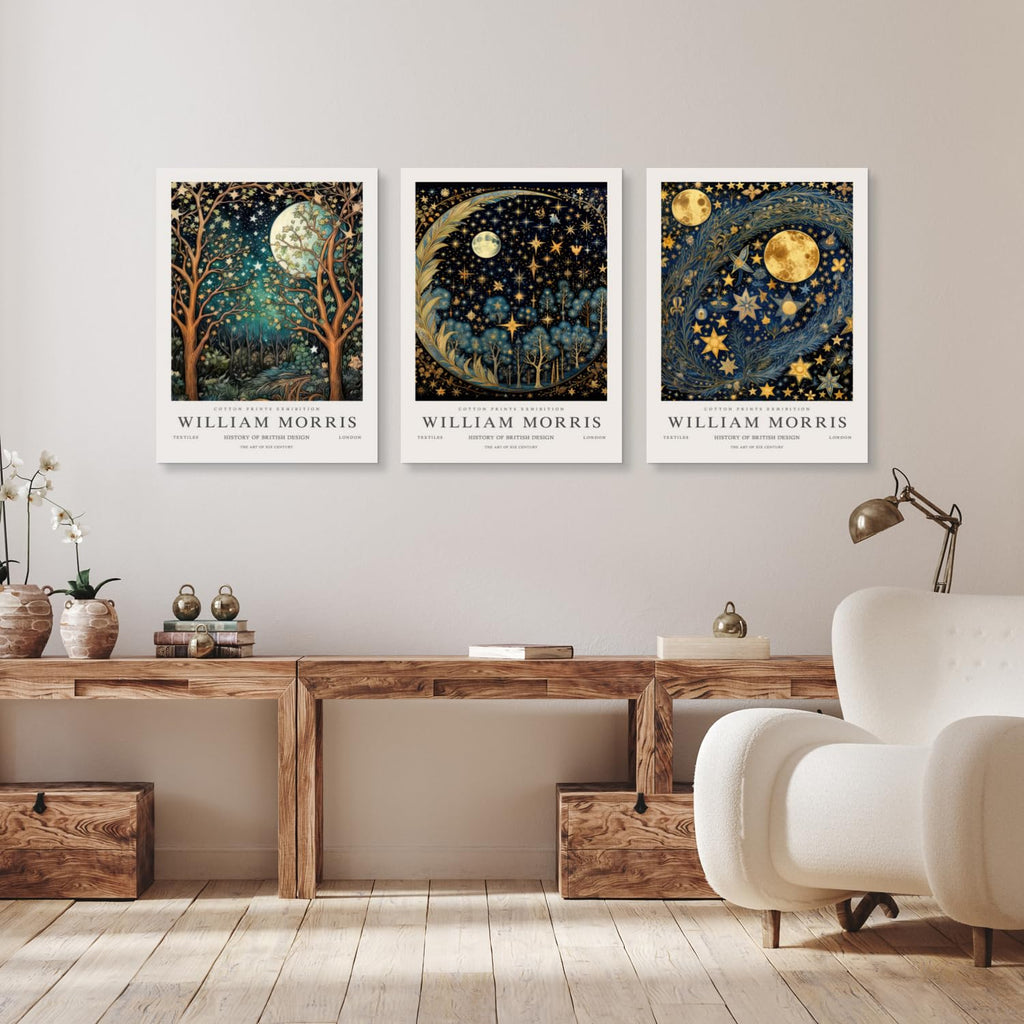 Wrapped Canvas William Morris Moon Star Wall Art Set of 3, 12x16 in