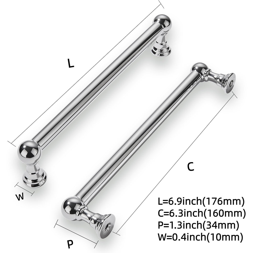 10 Pack 6-1/4 Inch Hole Center Polished Chrome Cabinet Pulls Heavy Duty Solid Cabinet Handles cabinets Dressers