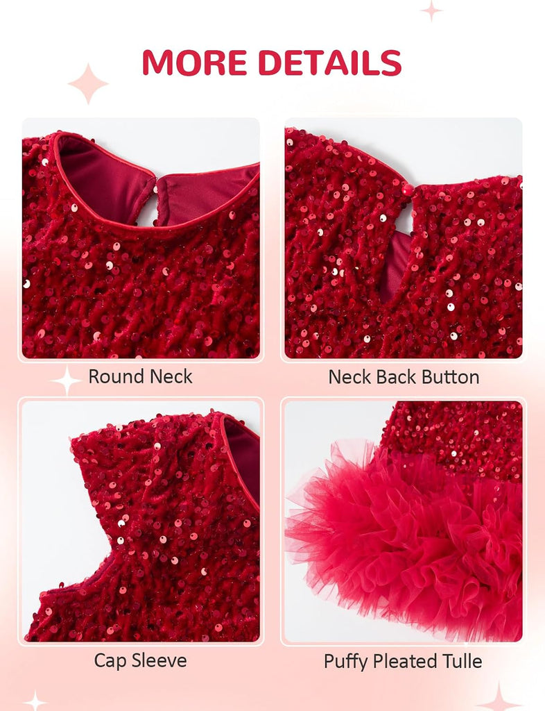 Toddler Girls Sequin Dress A-Line Sparkly Princess Party Dress