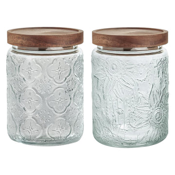 24 OZ/2 PCS Glass Storage Jar with Airtight Bamboo Wooden Lids, Vintage Food Containers Canisters Sets Counter