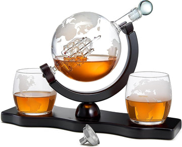 Gifts for Men Dad, Whiskey Decanter Globe Set with Ball & Glasses, Anniversary Birthday Gifts for Him Husband - Set of 2