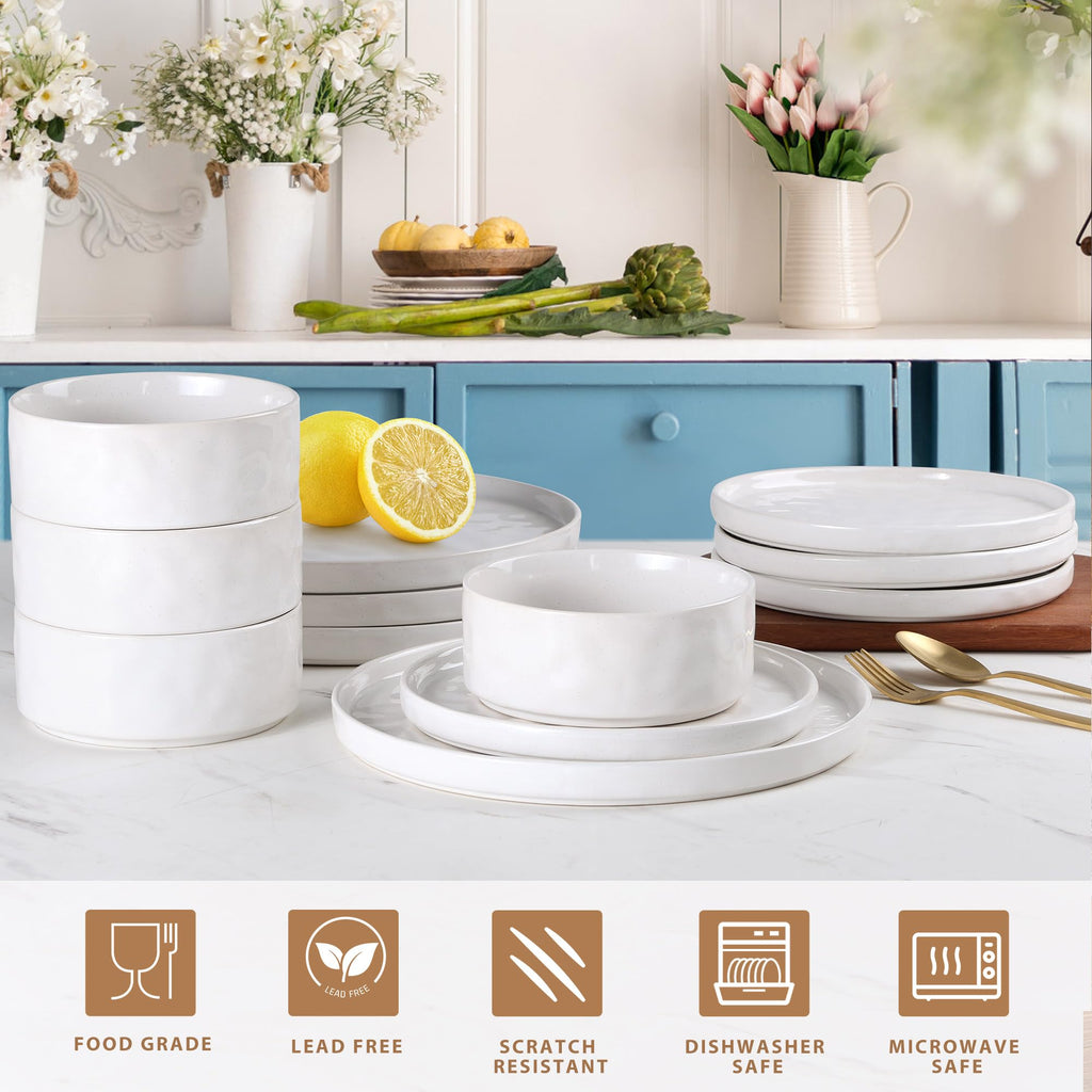 16 Pieces Dinnerware Sets with Pasta Bowls Set for 4, Polar White