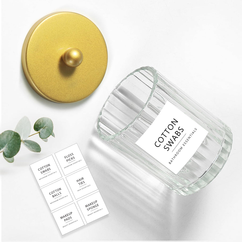 Qtip Holder, Clear Glass Apothecary Jars(Gold 4 Pack)