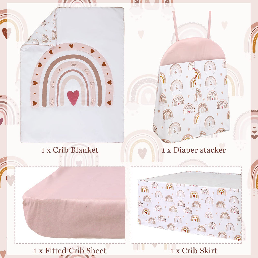 4 Pieces Baby Crib Bedding Set, Standard Nursery Size Soft, Boho