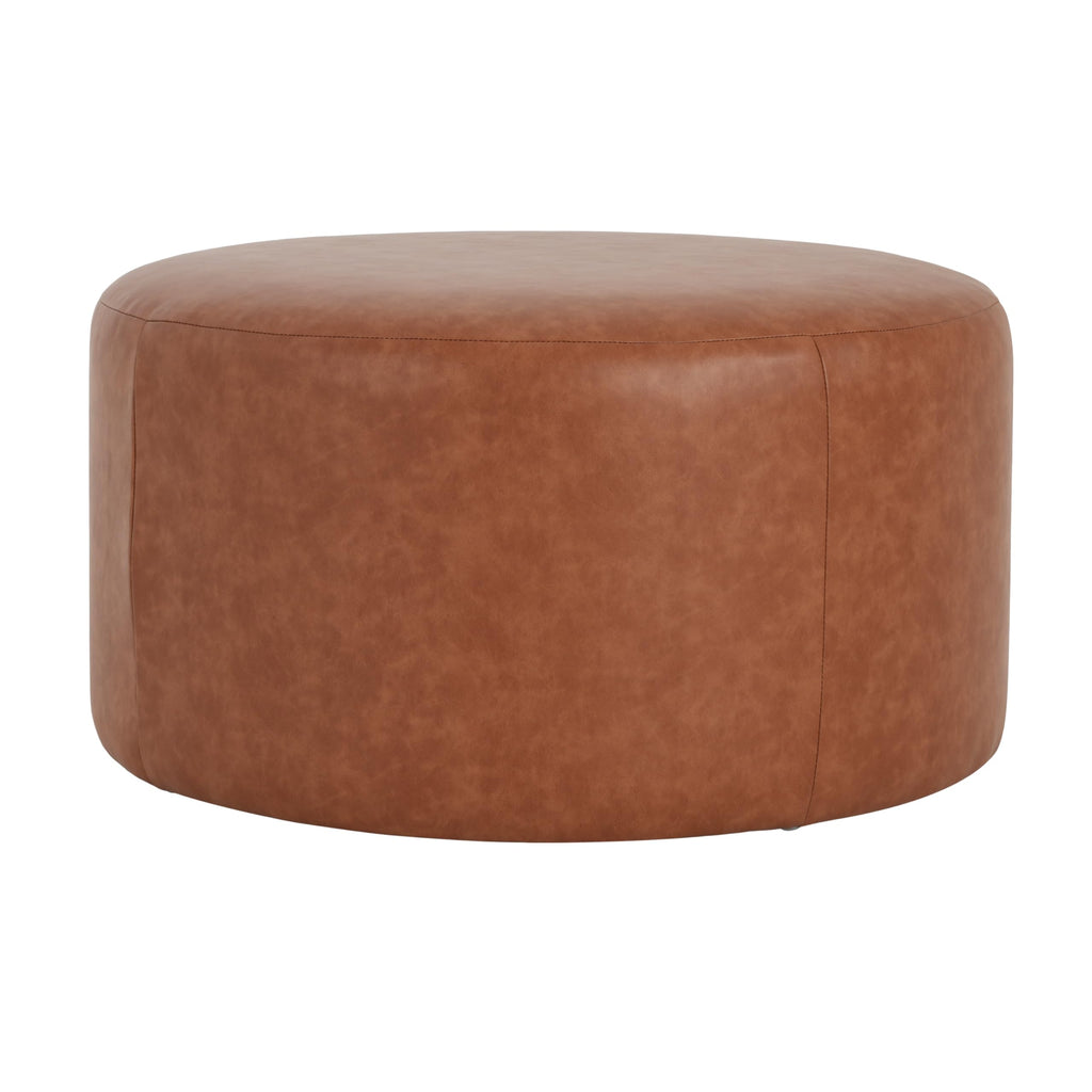 30.25" Modern Upholstered Round PU Leather Ottoman, Multifunctional Extra Seat, Side Table, Foot Rest, Stuffed Pouf