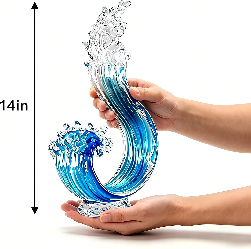 14in Hand Blown Blue Ocean Wave Murano Style Glass Sculpture Home Decor - Set of 50