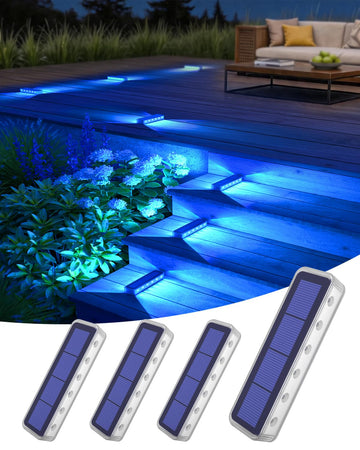 Blue Solar Step Deck Lights Outdoor IP68 Waterproof Stick on 4 Pack