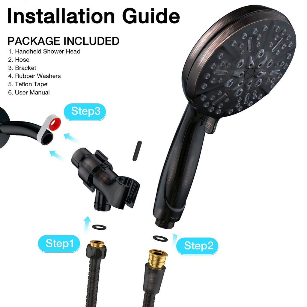 ORB High Pressure Shower Head with Handheld - Multifunctional High Flow Rain Showerhead with Extra 60" Long Hose and