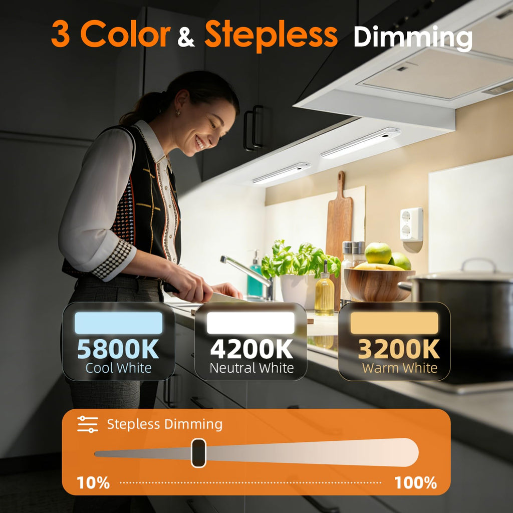 8.5" Under Cabinet Lighting 6 Pack, 3 Colors Closet Lights