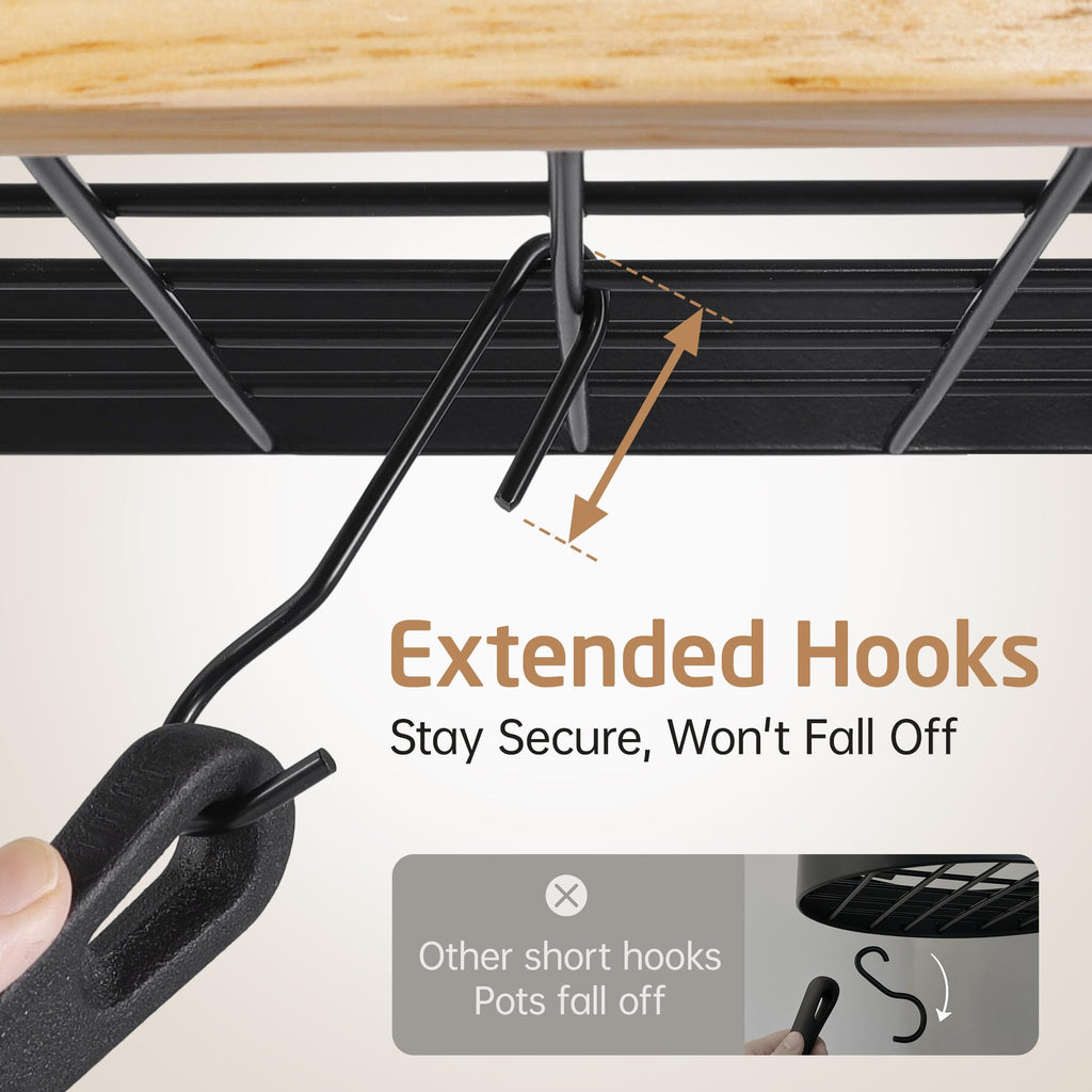 132lb Heavy Duty Hanging Pot Rack Wall Mounted, 34in Solid Wood Design