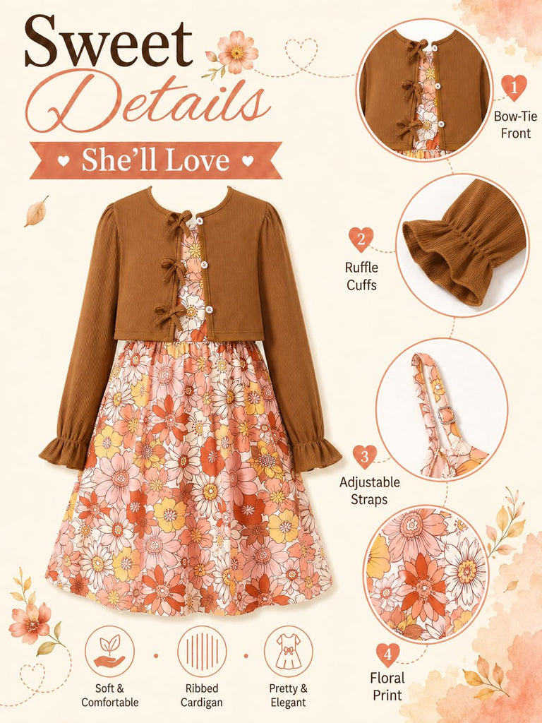 Girls Dress with Cardigan for 2 Piece Outfits
