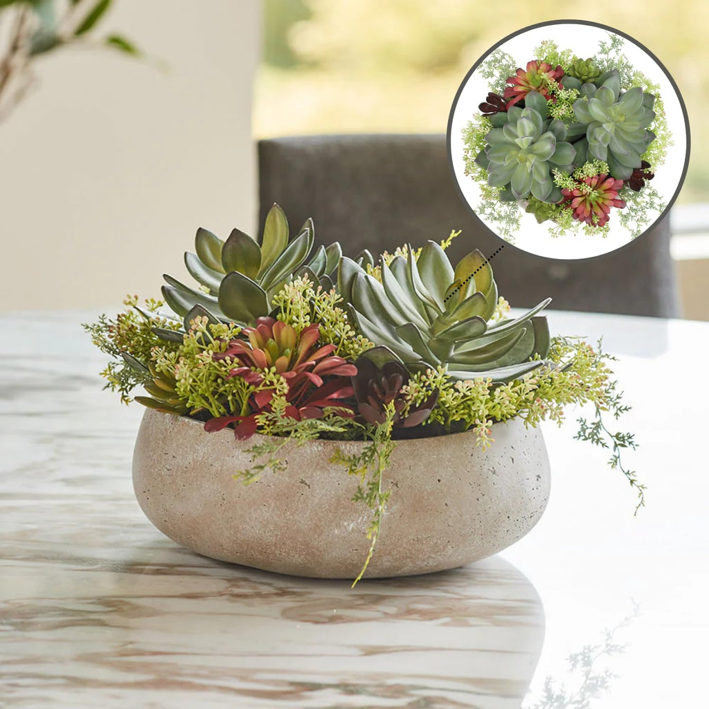 Round Faux Succulent Arrangement, 14 in, Natural, Home Decor