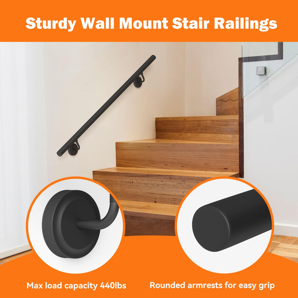 6FT Round Pipe Industrial Metal Stair Handrail