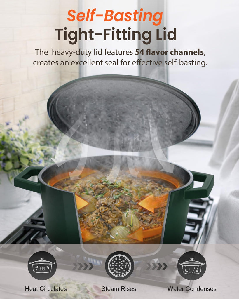 6QT Cast Iron Dutch Oven Pot with Lid, Heavy Duty 7-Layer Enamel