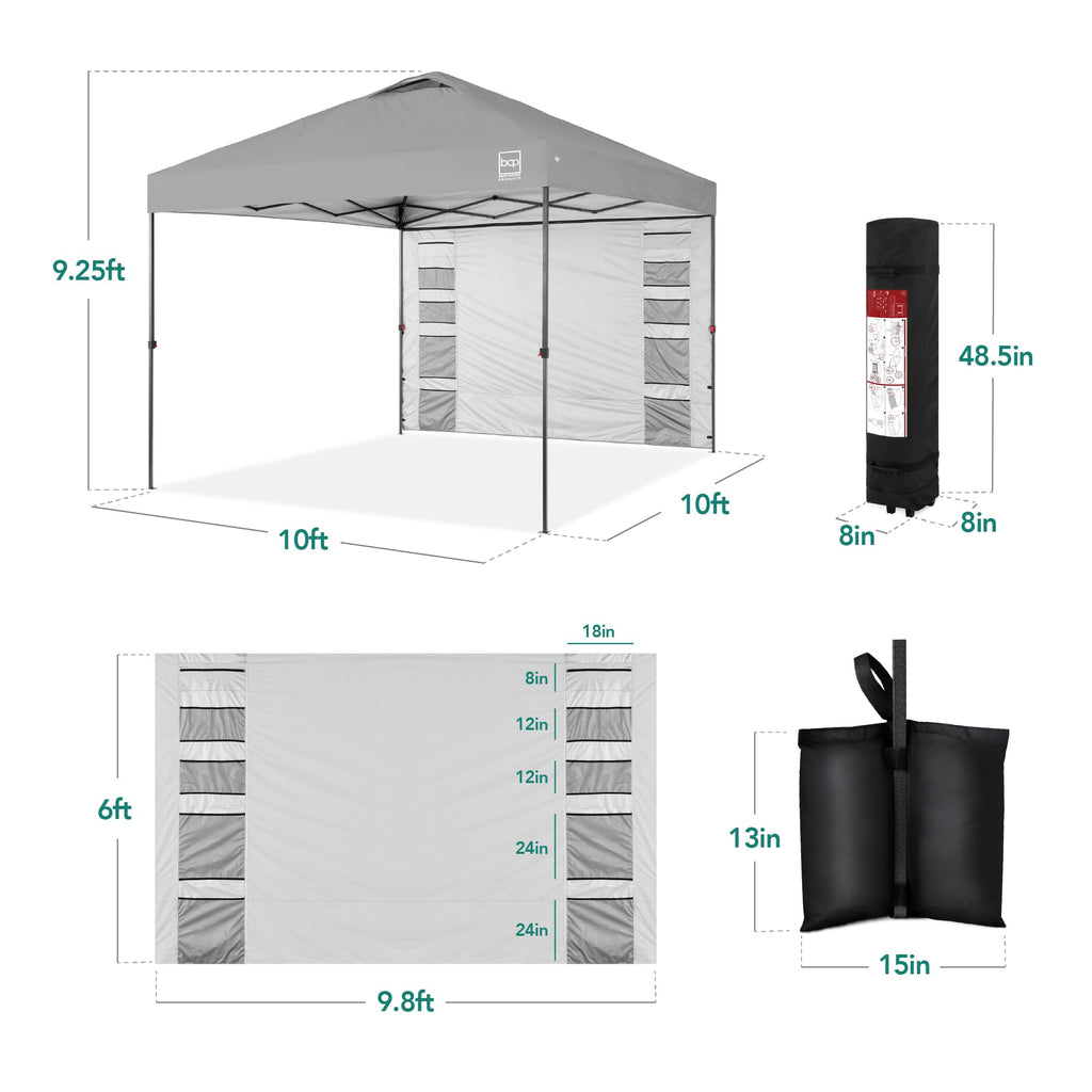 10x10 Pop Up Canopy Tent with Sidewall, Silver