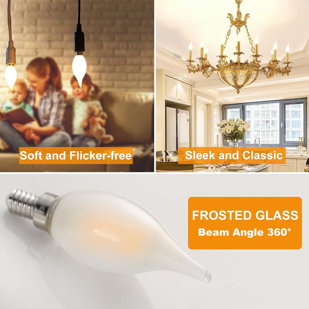 E12 Candelabra Bulb 40 Watt, B11 Candle Led Light Bulbs, 2700k, 6-Pack