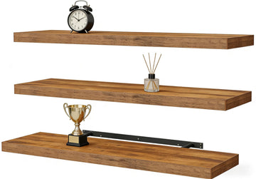 Rustic Brown Floating Wall Shelves 35.4in Set of 3 Farmhouse
