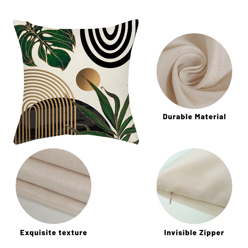 Black Boho Pillow Covers 22x22 Inch 2 Pcs Green Gold Tropical Leaf Mid Century Summer Outdoor Decor Throw Pillows