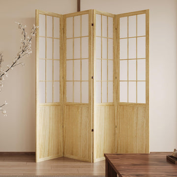 5.6FT Room Divider and Folding Portable Partition Screen, Chinese Japanese Shoji Style for Room Separation - 4 Panel