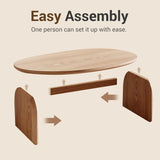 Modern Oval Coffee Table, Small Coffee Tables - Oak Wood Top with Solid Legs, Wooden Center Table Easy Assembly &Be...