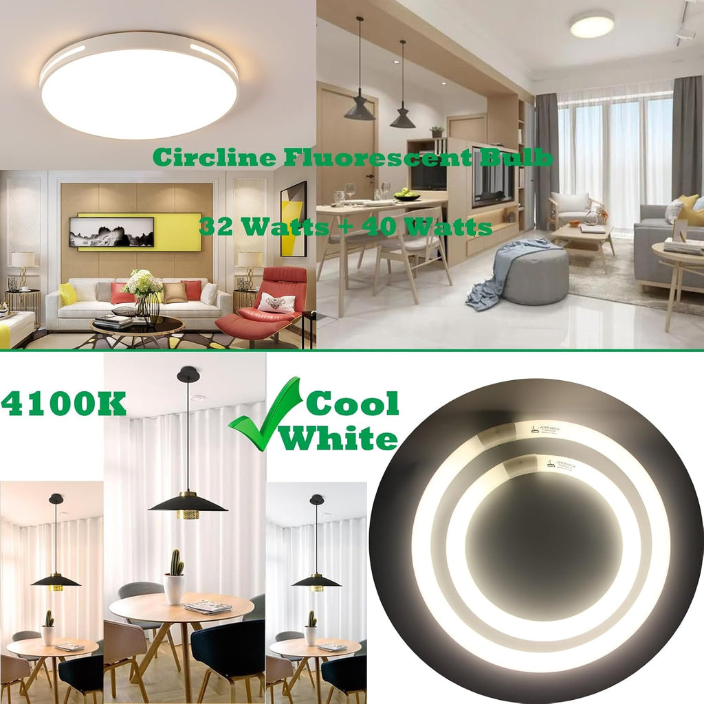 40W and FC12T9/CW 32W Cool White Set, 16 inch T9 40 Watts Circular Bulb & 12 inch 32 Watts Round