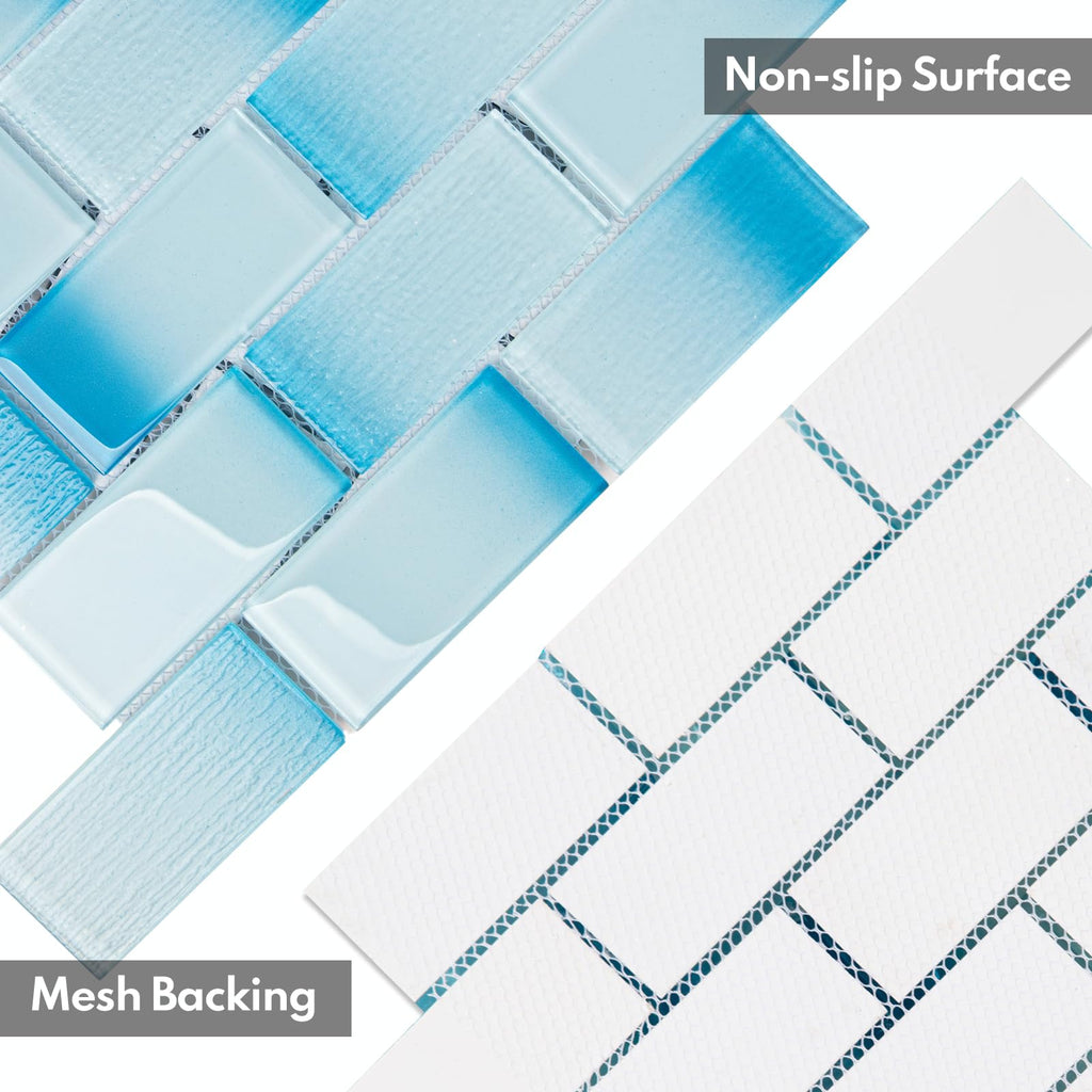 Glass Subway Mosaic Tile, Gradient Blue Backsplash, 12x12, 5 Sheets