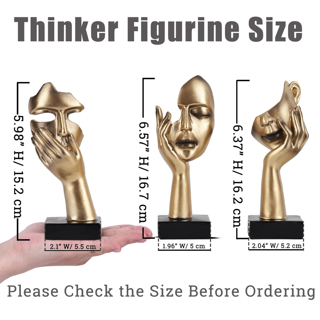 3 Pcs Thinker Small Statue Set - Black Gold Home Decor Abstract Art Figurines for Shelves, Living Room Coffee Table