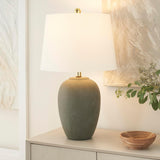 Home 23" Olive Green Ceramic Pot Table Lamp, Dining Office, with White Tapered Drum Shade