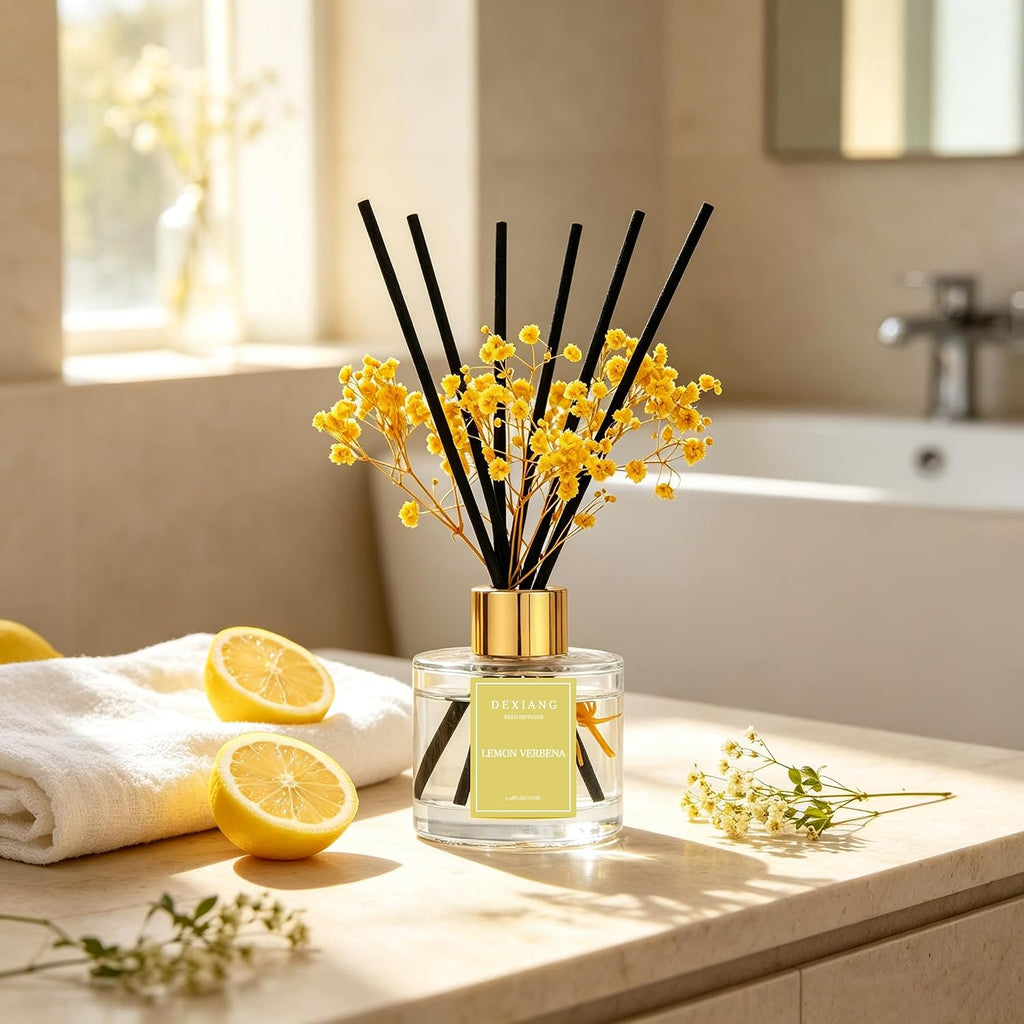 Reed Diffuser Set,3.38 fl oz (100 ml) - Lemon Verbena Oil Diffusers with 6 Reed Sticks Shelf Decor - Set of 338