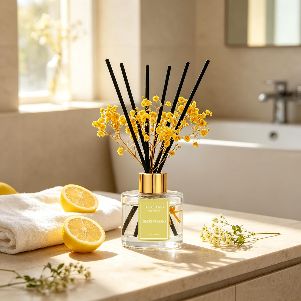 Reed Diffuser Set, 3.38 fl oz (100 ml) Lemon Verbena 2pcs Oil Diffusers with 6 Reed Sticks Shelf Decor Home Fragrance