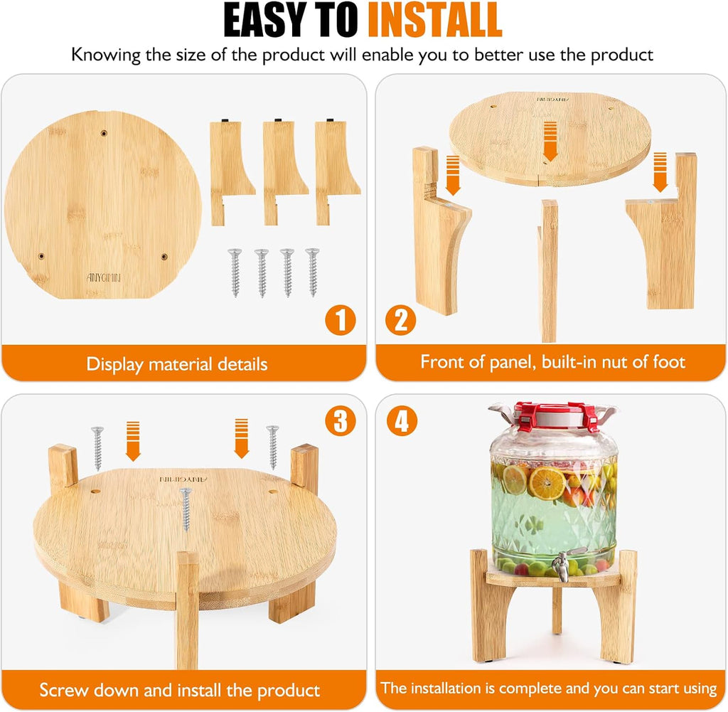 Drink Dispenser,Water Dispenser And Beverage Dispenser Stand. Fit Max 8.3 Inch Diameter - Natural Bamboo Wood