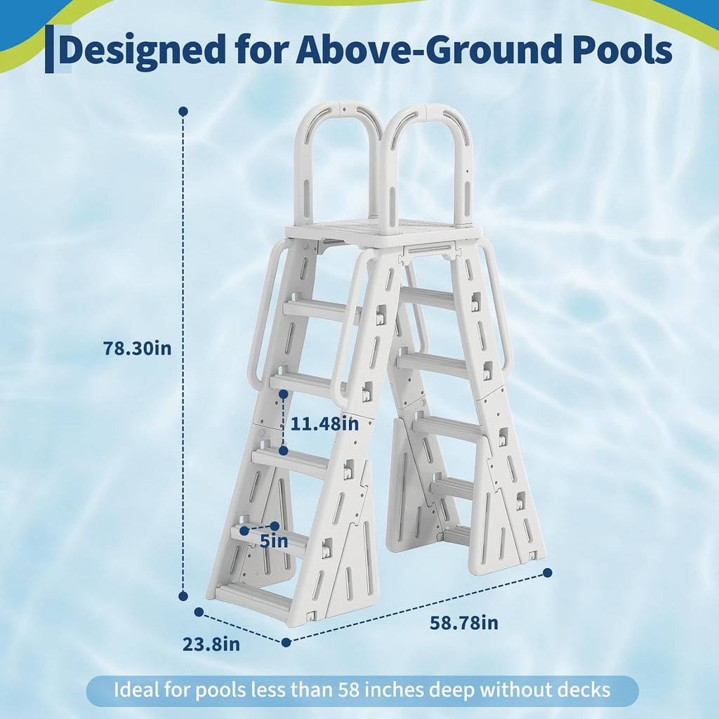A-Frame Above Ground Pool Ladder with Anti-Slip Steps, HDPE Material | Heavy Duty Swimming Pool Steps with Safety