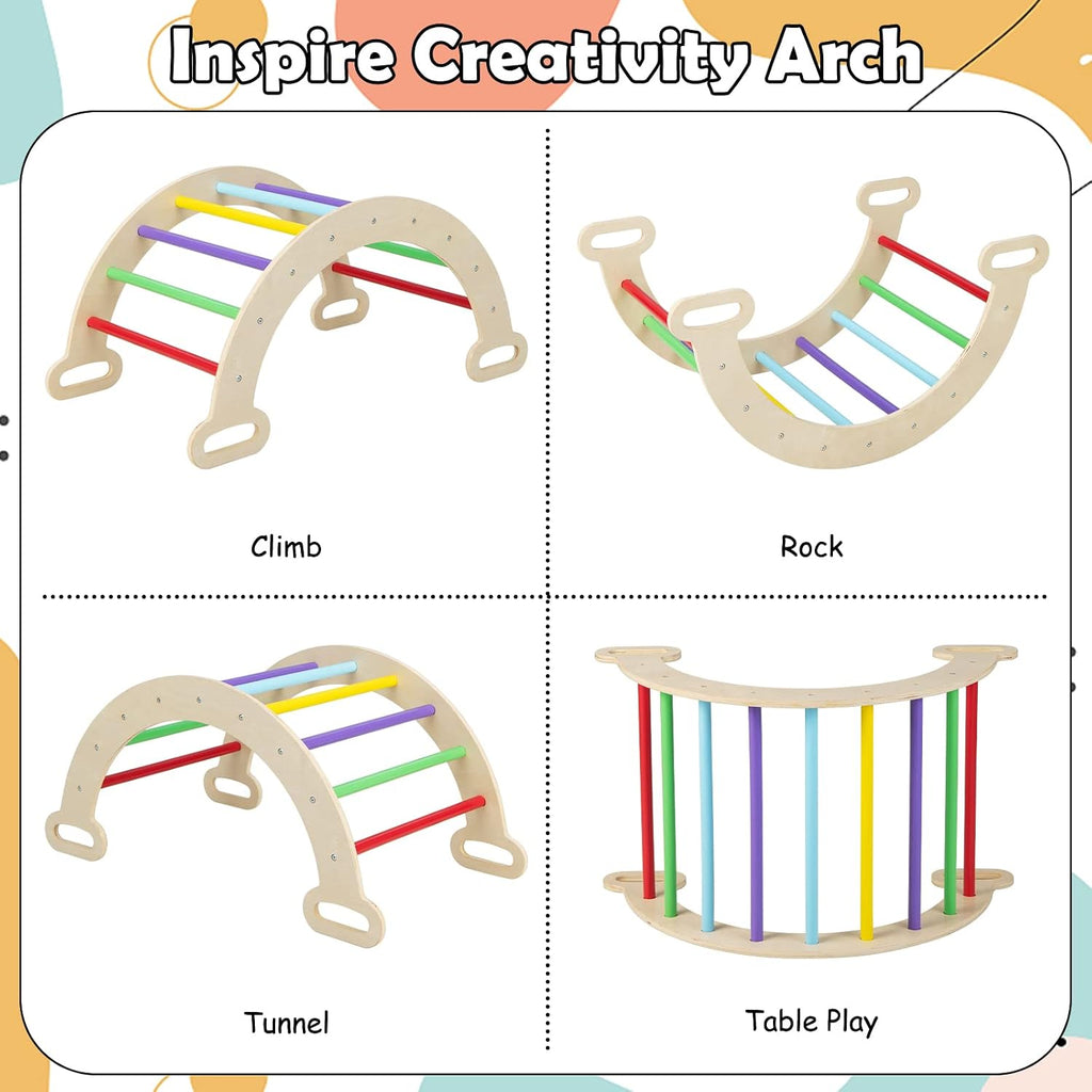 Triangle Set 7 in 1 Climbing Toys for 1-3 Inside Foldable Wood Montessori Jungle Gym with Ramp Slide Arch Rocker