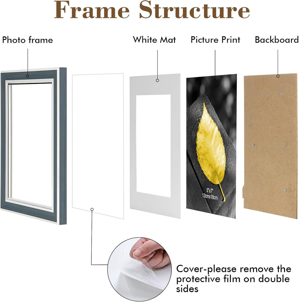 8x10 Picture Frame Set of 6, Rustic Farmhouse Photo Frame, Display 5x7 with Mat or 8x10 Without Mat for Decorative on