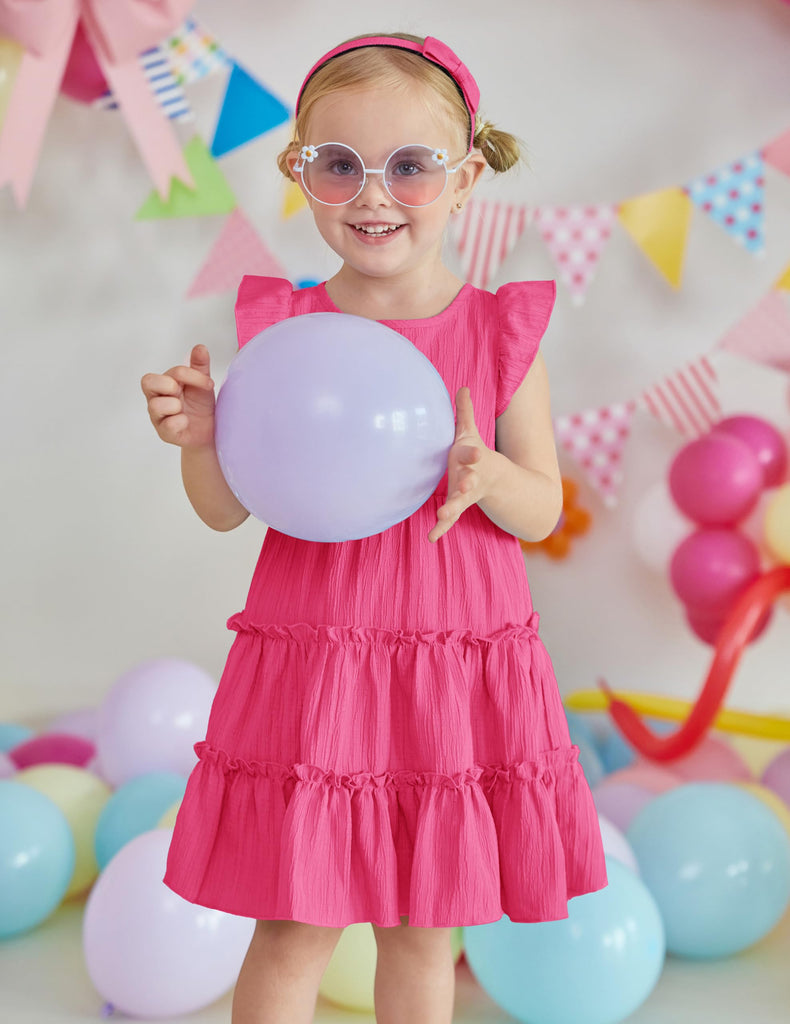 Toddler Hot Pink Dress for Girls Ruffle Sleeveless Tiered Swing Twirly Dresses Cute Summer Beach Sundress