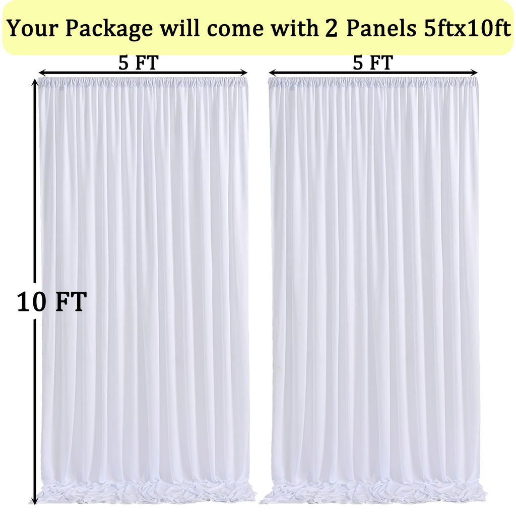 10x10 ft Wrinkle Free White Backdrop Curtains for Parties, Polyester Photo Backdrop Drapes 2 Panels 5x10ft for