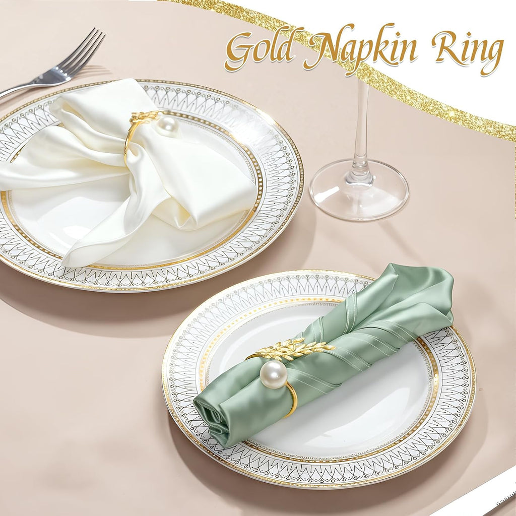 Gold Wheat Ear Pearl Shaped Napkin Rings - Set of 12