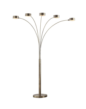 Micah Modern Micah 88" LED 5-Arch Floor Lamp, Antique Satin Brass